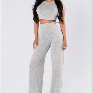 Fashion Nova Crop Top High Waist pants set Grey M